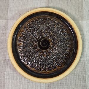 Handmade Ceramic Stoneware Swirl Textured Trinket Dish Plate Unsigned 7"